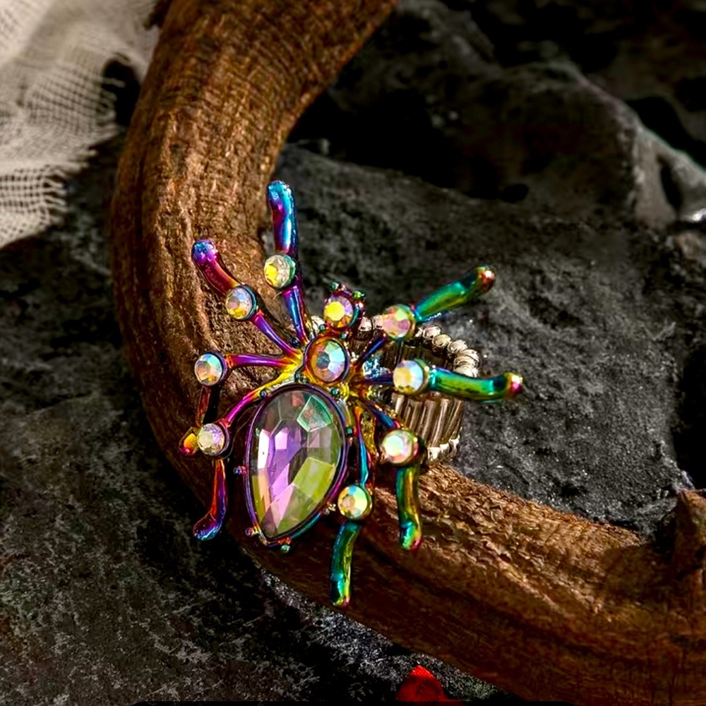 👻🎃 Spider Ring Stainless Steel Inlaid Rhinestone Wide Band Perfect Halloween